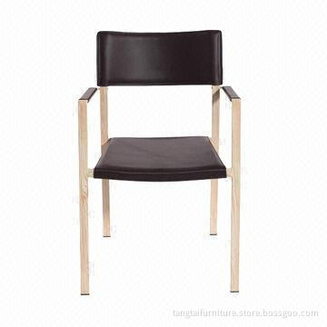 Armrest Dining Chair, Made of Recycled Leather and Chrome Frame, ODM/OEM Services Welcomed